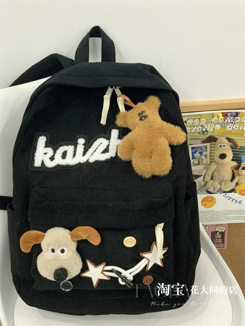 2023 New Original Autumn and Winter American Retro Corduroy Star Backpack High School Student Casual Backpack School Bag