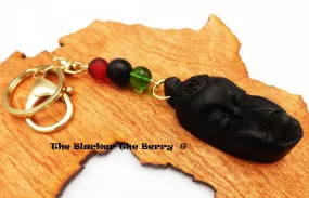 African Mask Wooden Ebony Keychain Carved RBG Gift Ideas