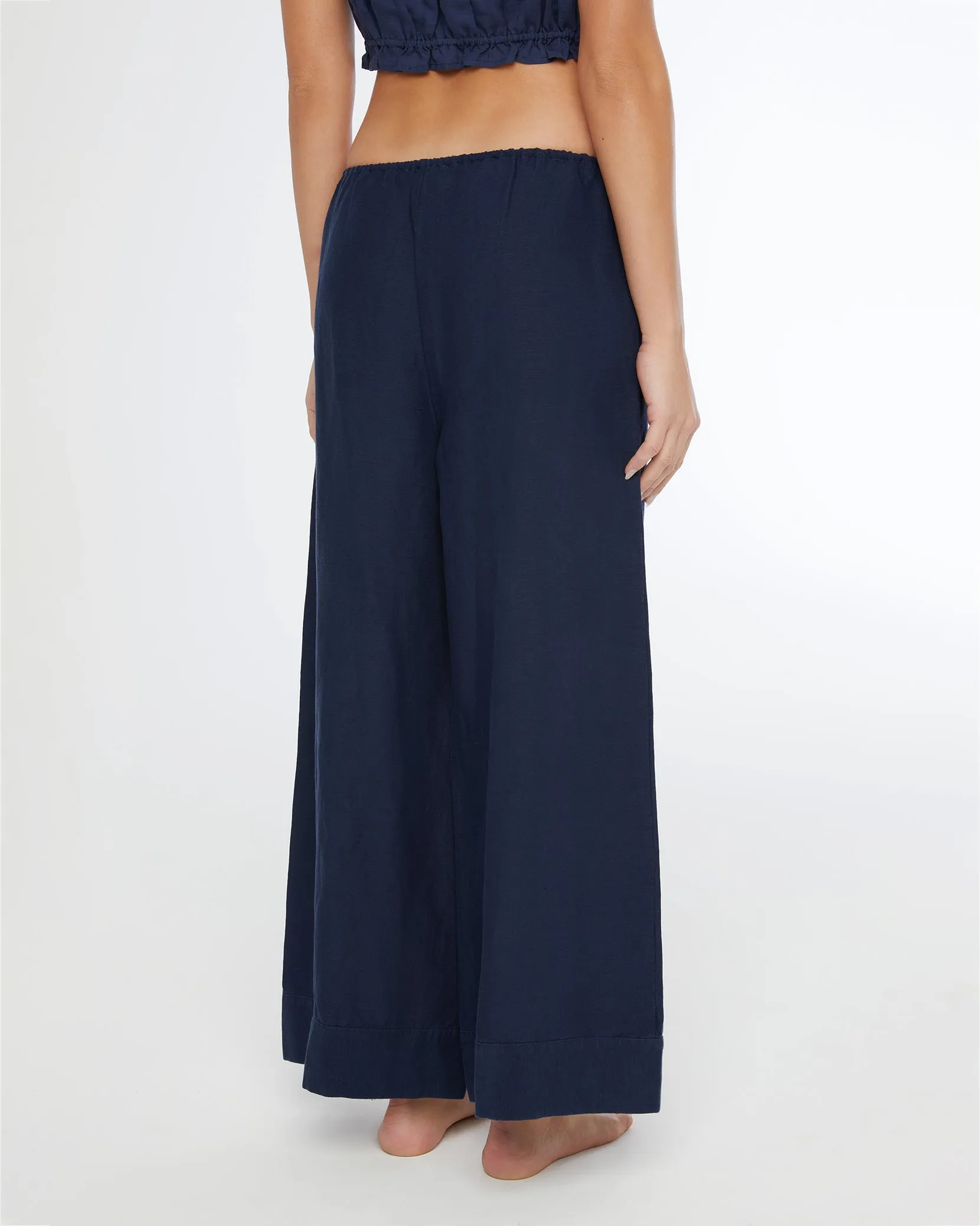 Air Linen Wide Leg Drawstring Pant | Deep Navy