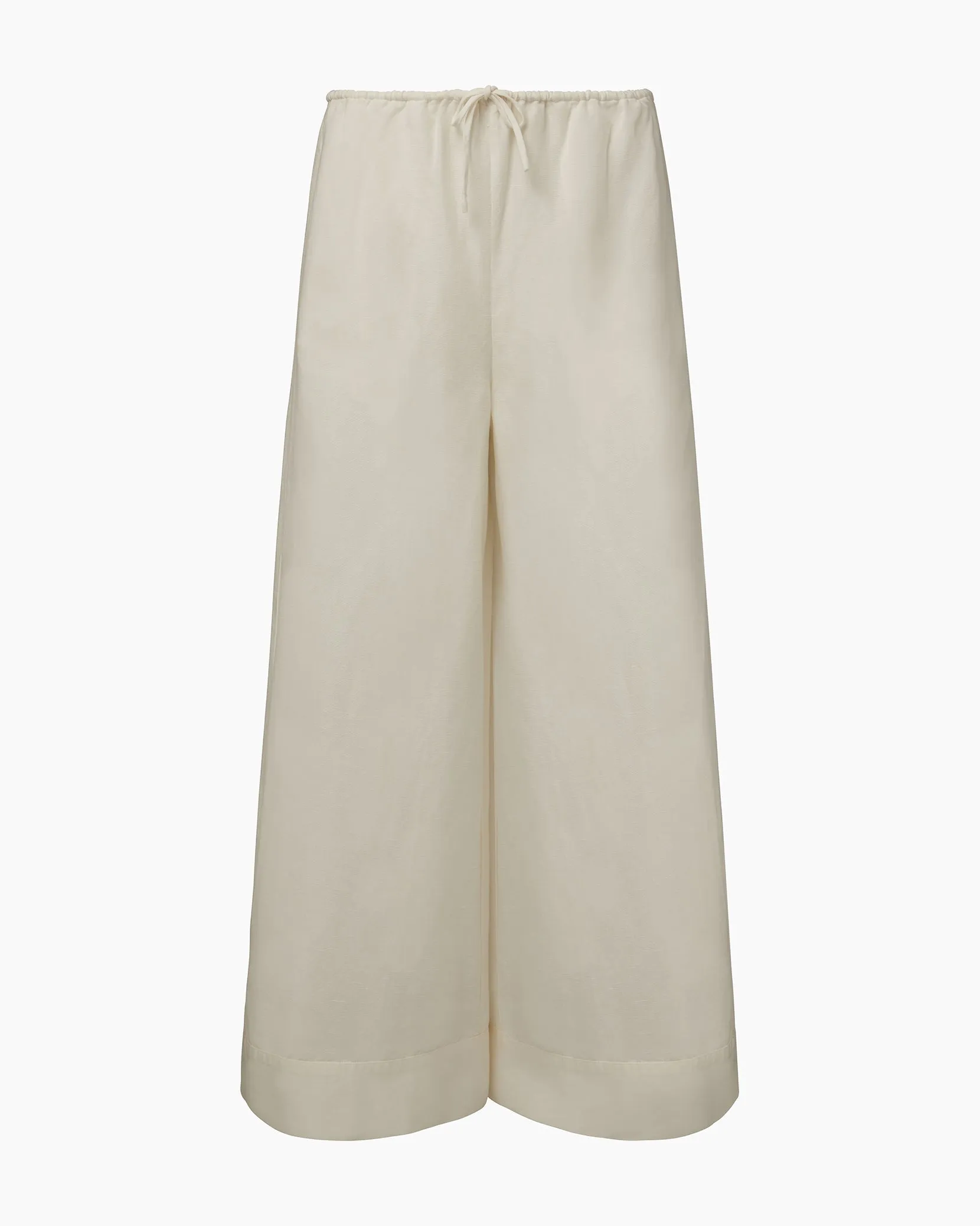 Air Linen Wide Leg Drawstring Pant | White