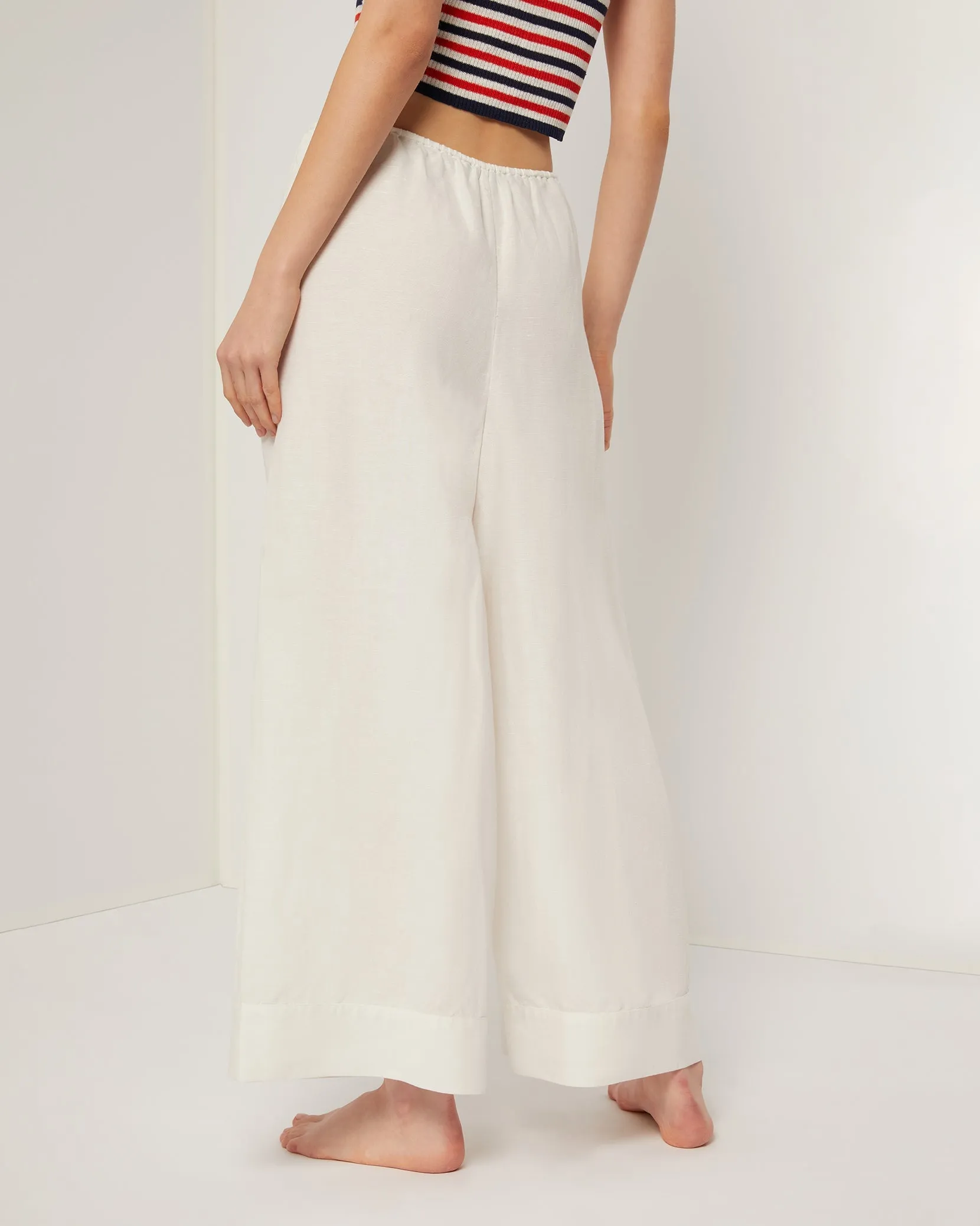 Air Linen Wide Leg Drawstring Pant | White