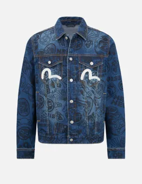 Allover EVISU Squad Discharge-Print Denim Jacket