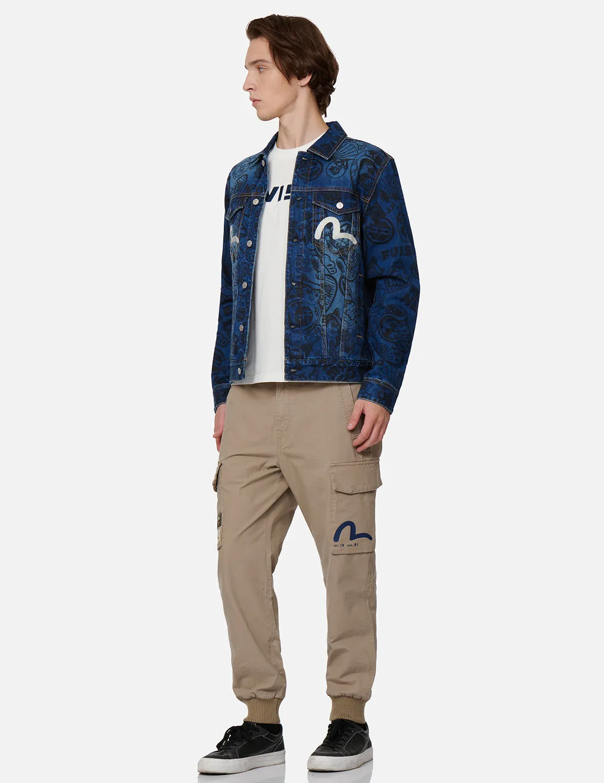 Allover EVISU Squad Discharge-Print Denim Jacket