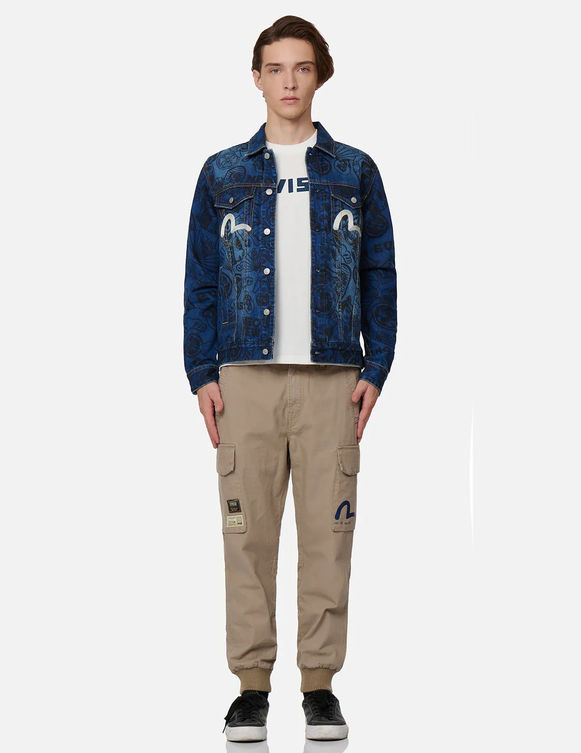 Allover EVISU Squad Discharge-Print Denim Jacket