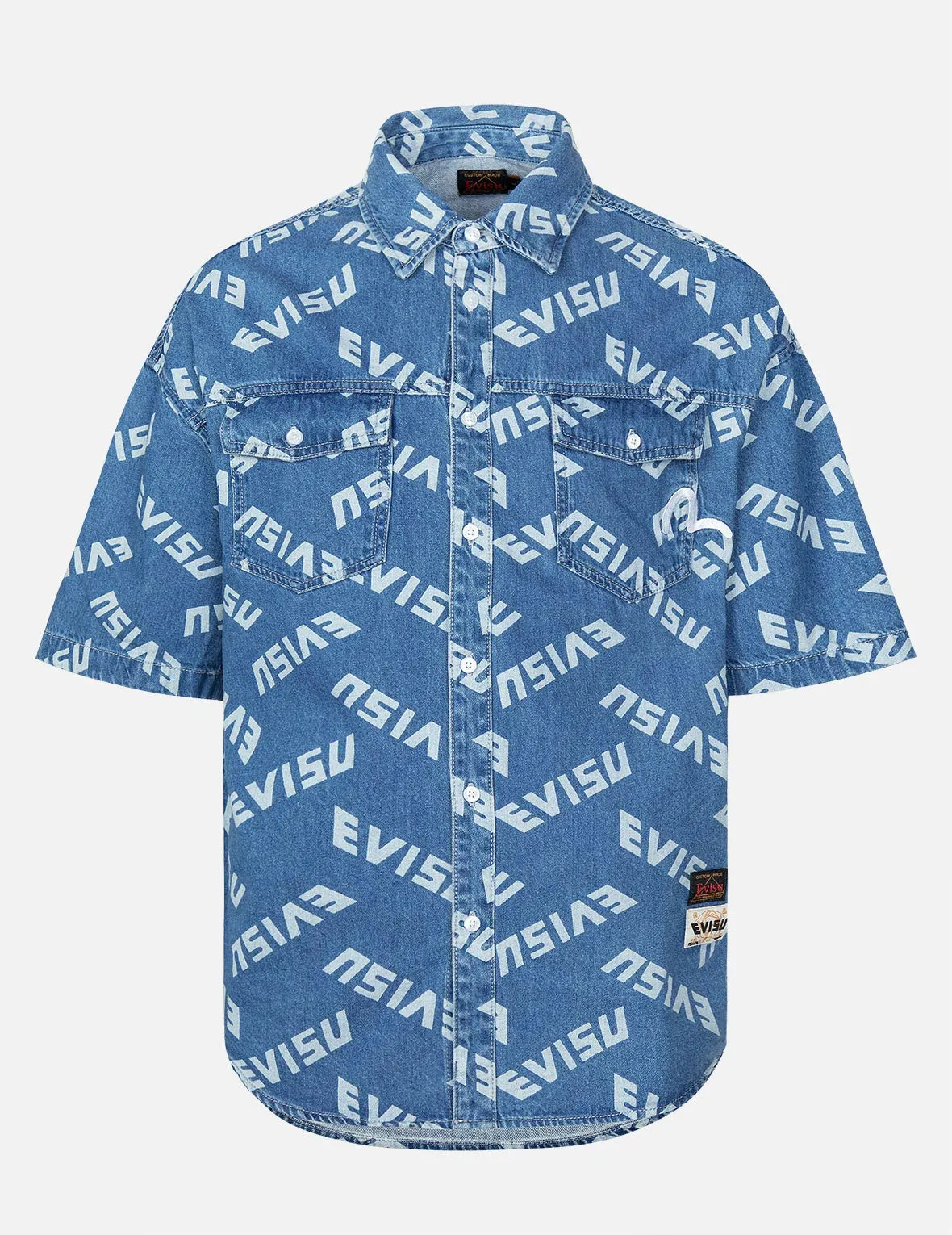 Allover Logo Print Denim Shirt