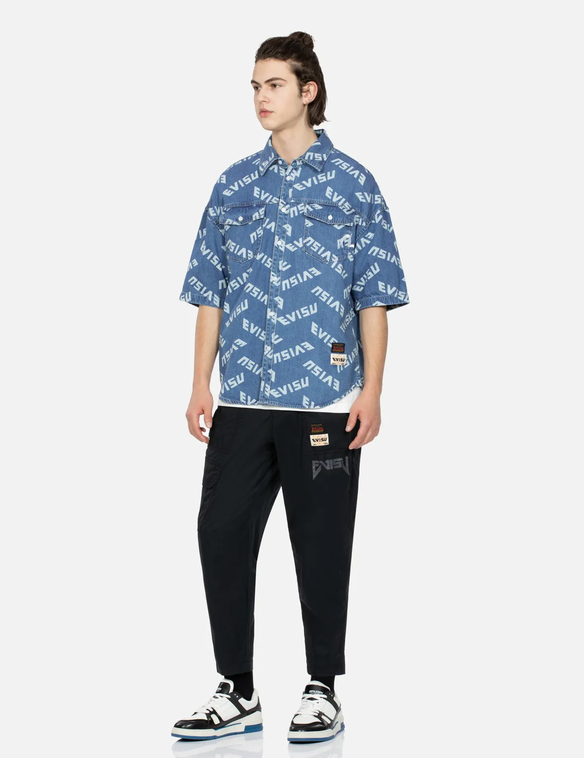 Allover Logo Print Denim Shirt