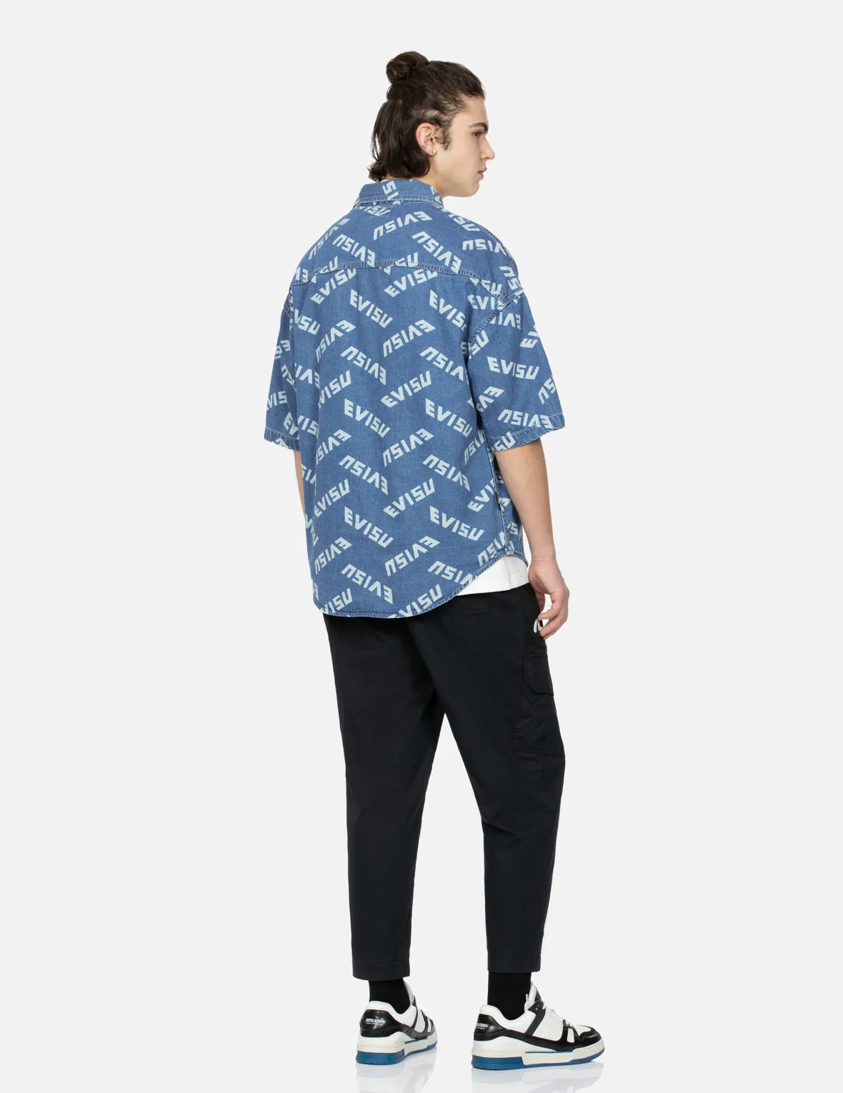 Allover Logo Print Denim Shirt