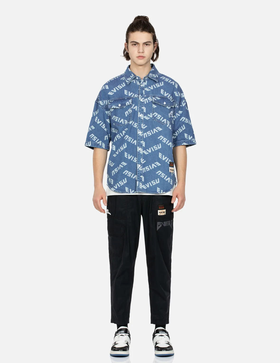 Allover Logo Print Denim Shirt