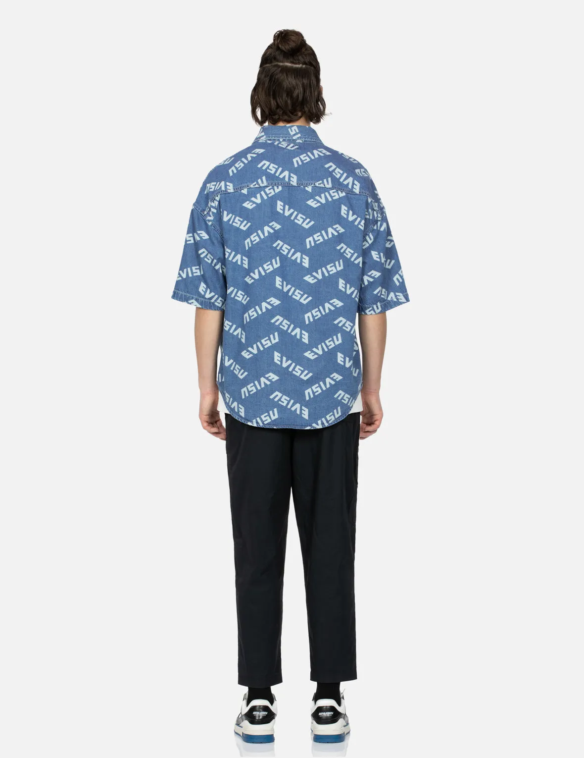 Allover Logo Print Denim Shirt