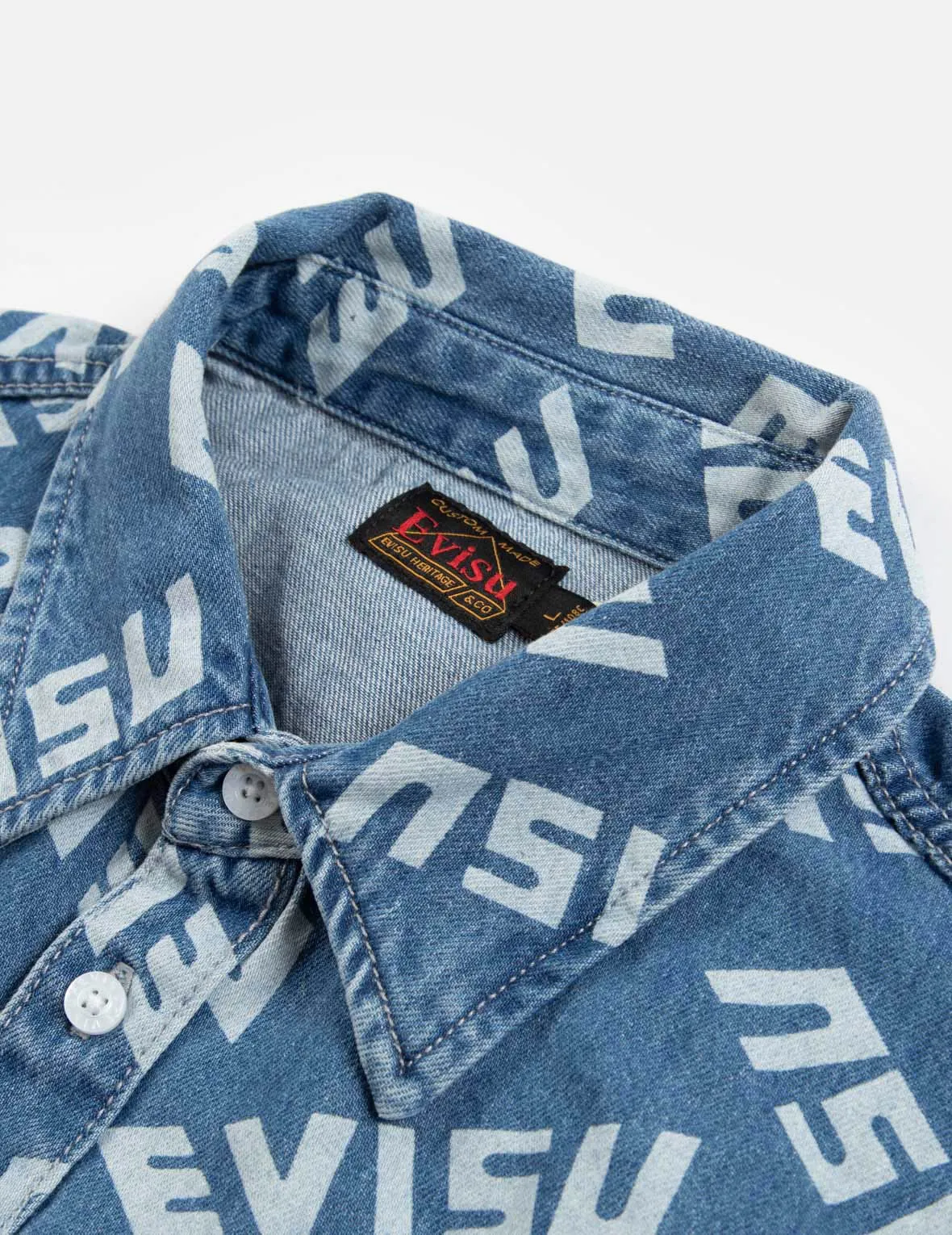 Allover Logo Print Denim Shirt