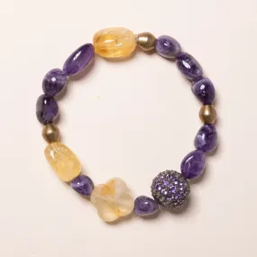 Amethyst, Citrine, Brass, and Crystal Roundell Bloom Bracelet