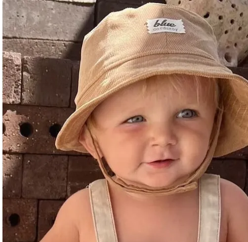 Baby Corduroy Bucket Hat | Tan - Blue Corduroy