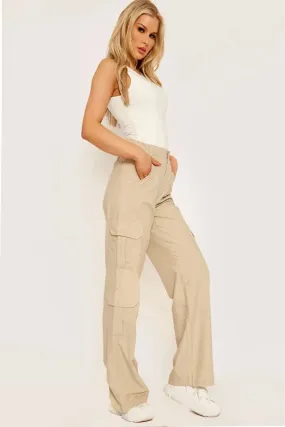 Beige Cargo Flares - Wide Leg