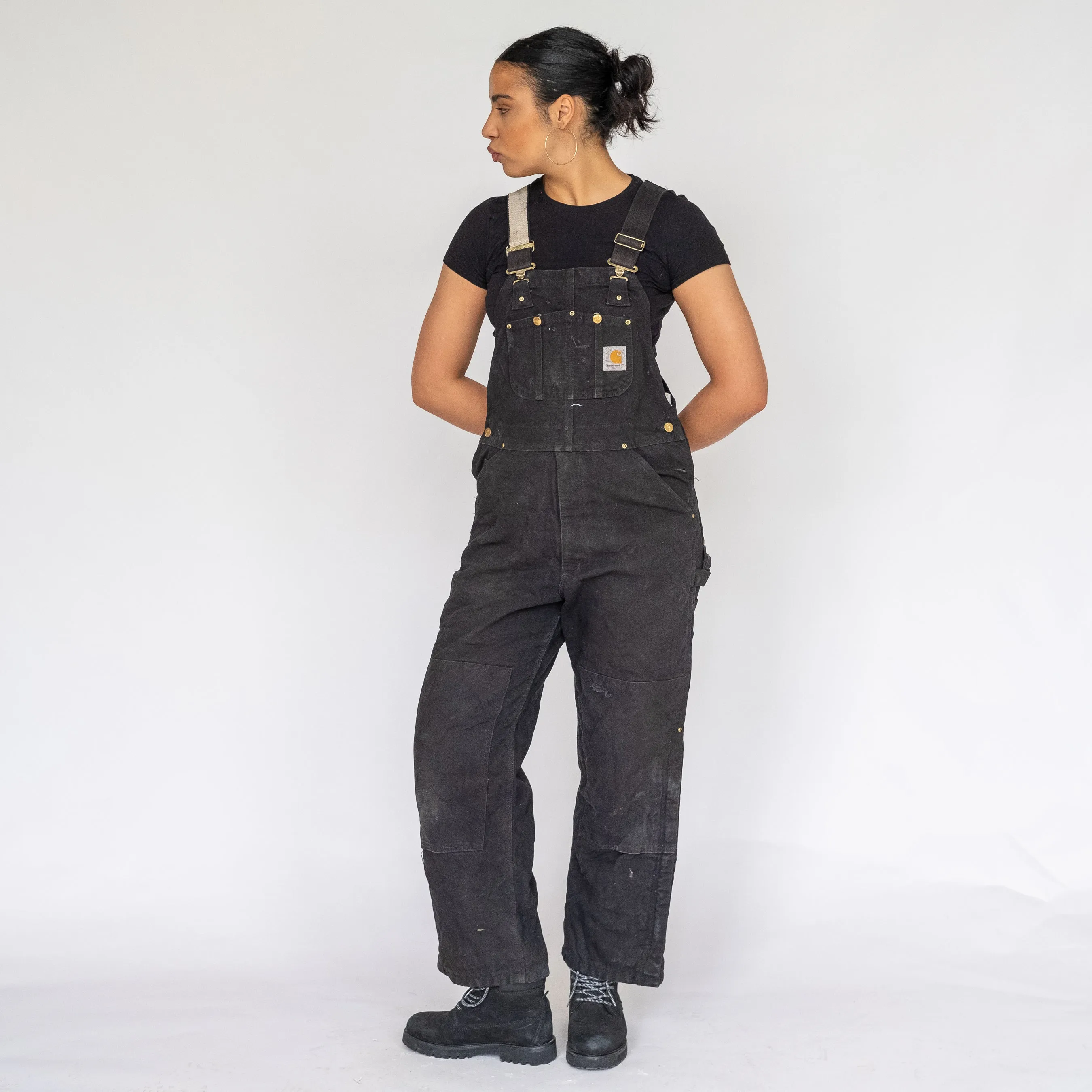 BLACK 90S CARHARTT DENIM BAGGY DUNGAREES (