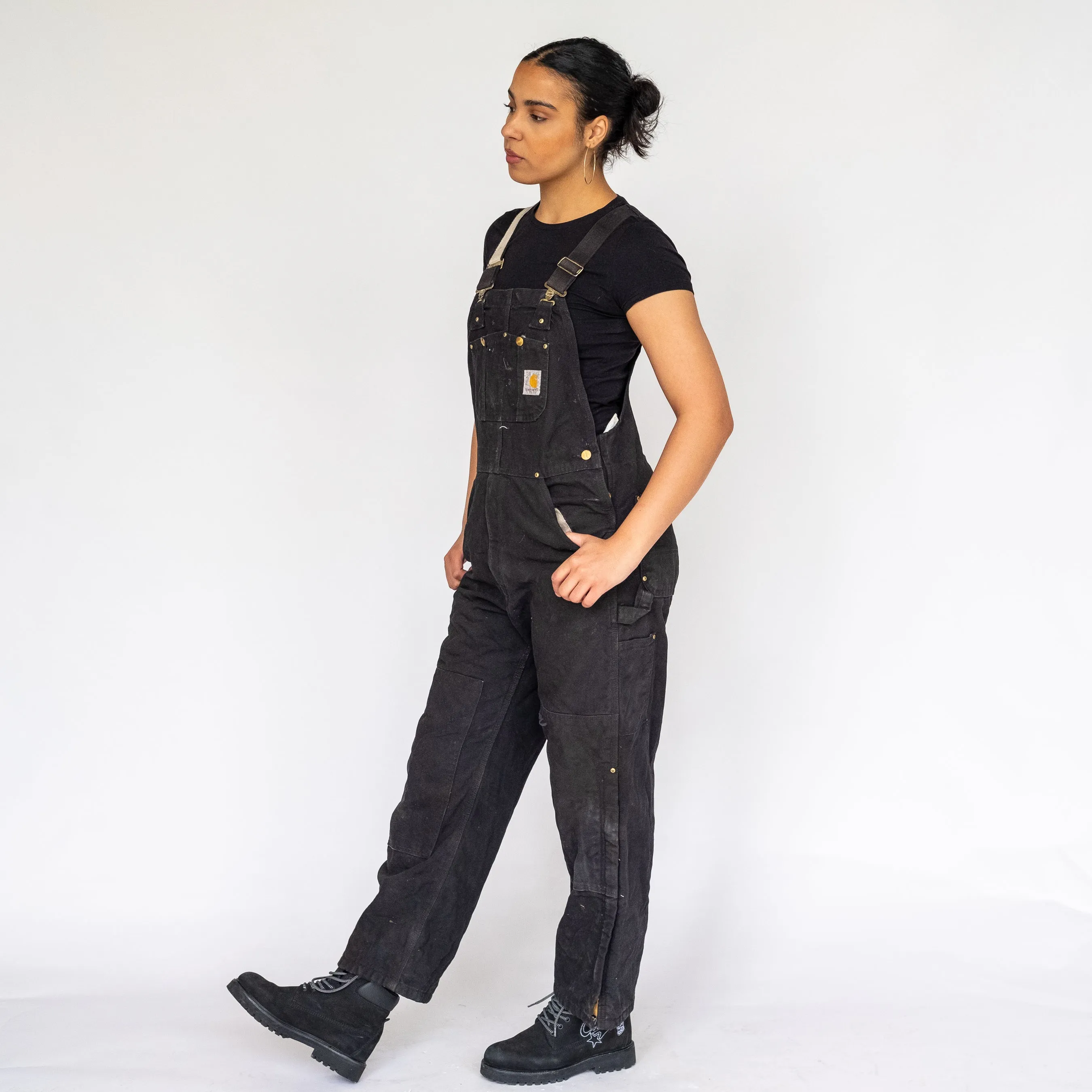 BLACK 90S CARHARTT DENIM BAGGY DUNGAREES (