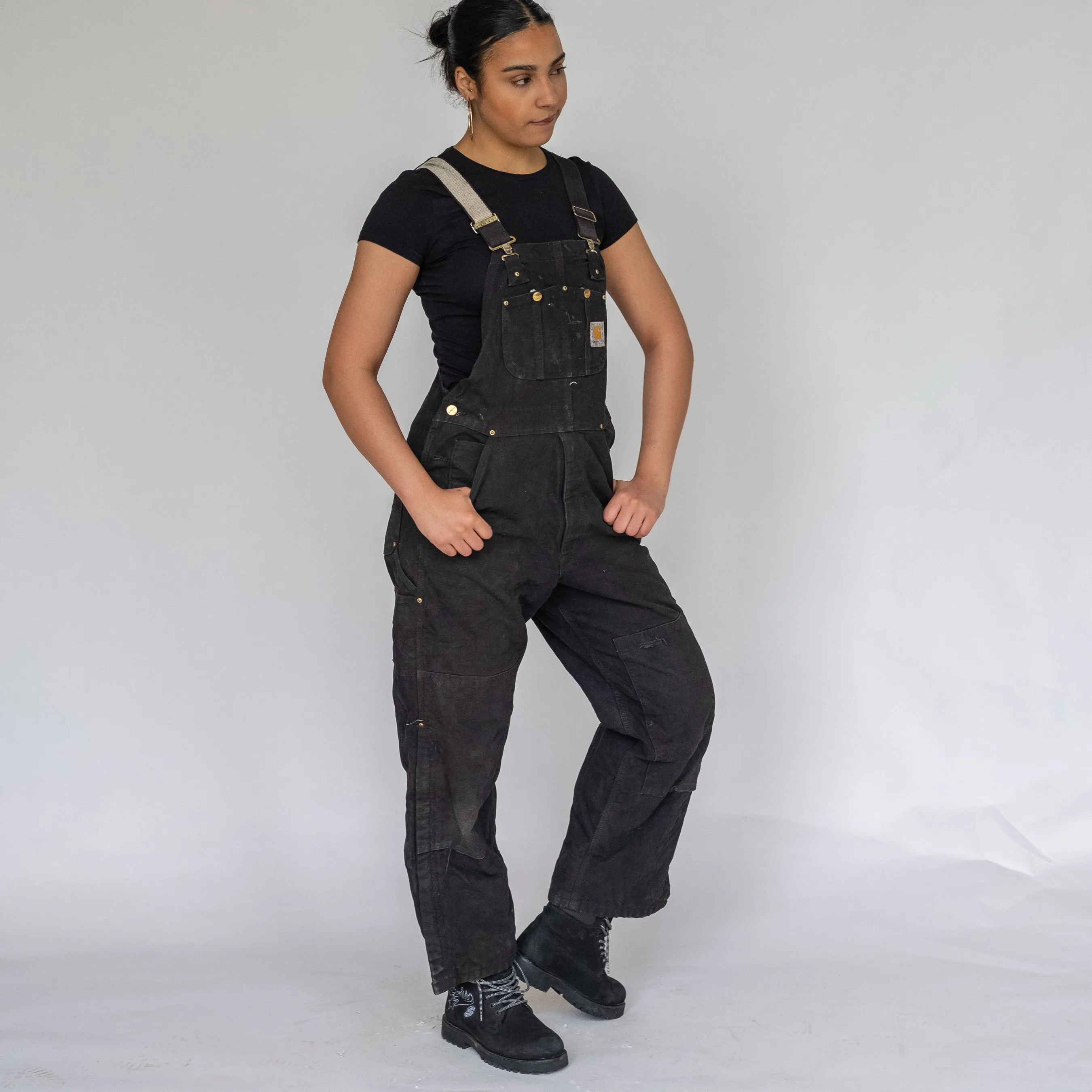 BLACK 90S CARHARTT DENIM BAGGY DUNGAREES (