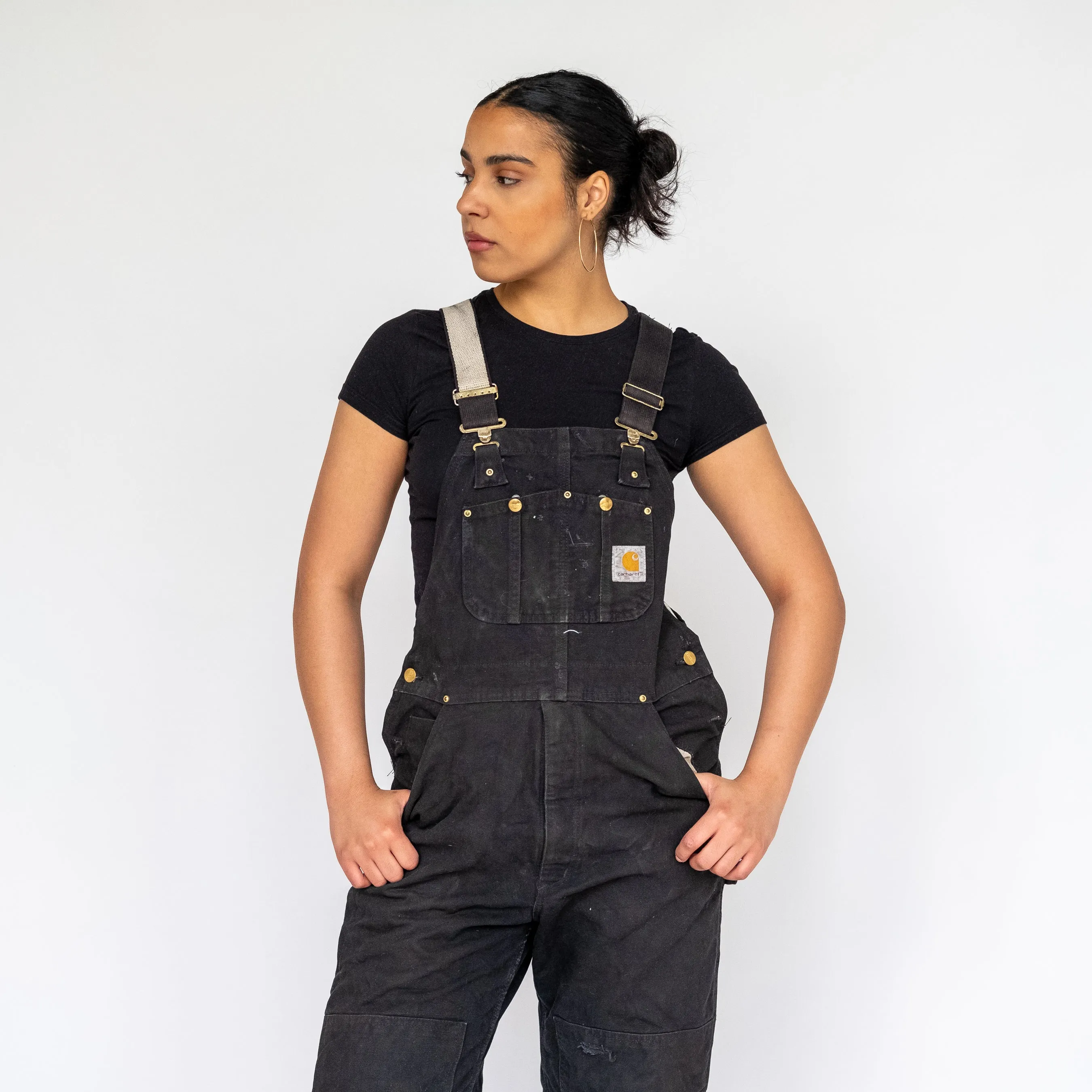 BLACK 90S CARHARTT DENIM BAGGY DUNGAREES (