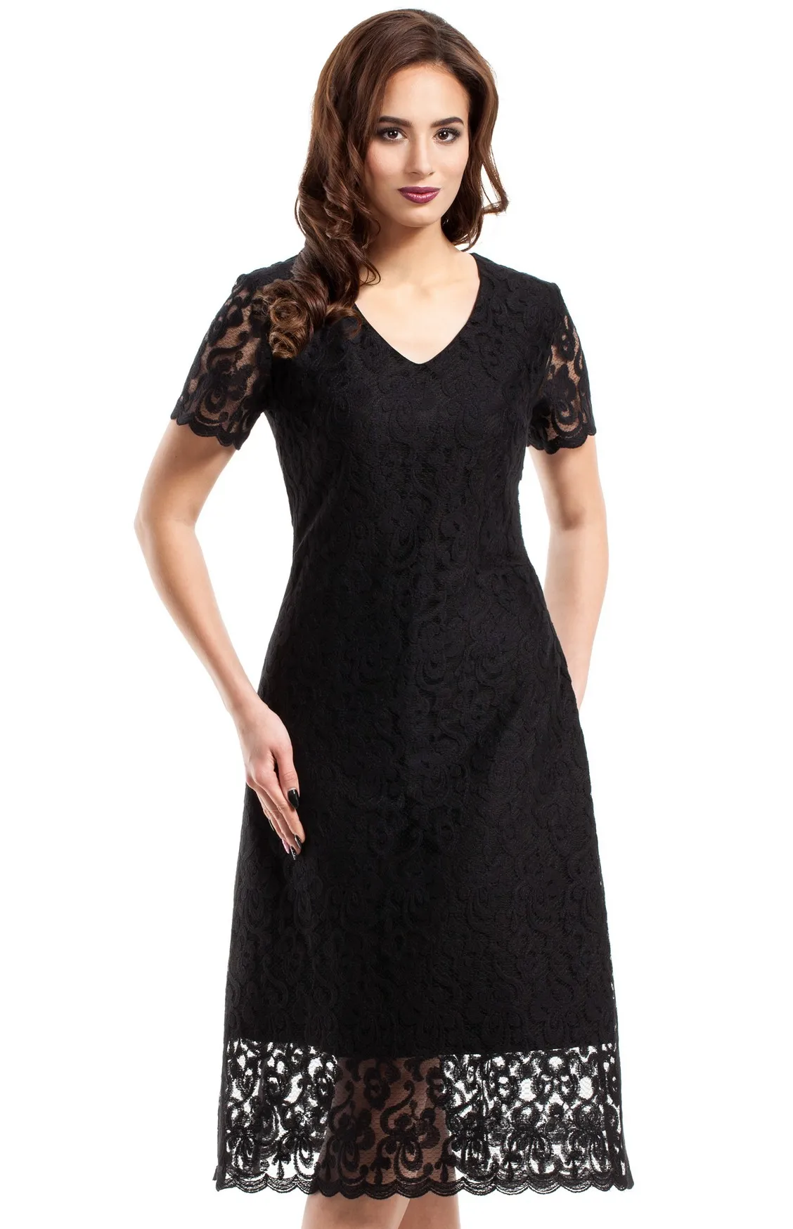 Black flared lace evening dress