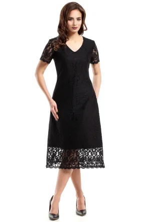 Black flared lace evening dress