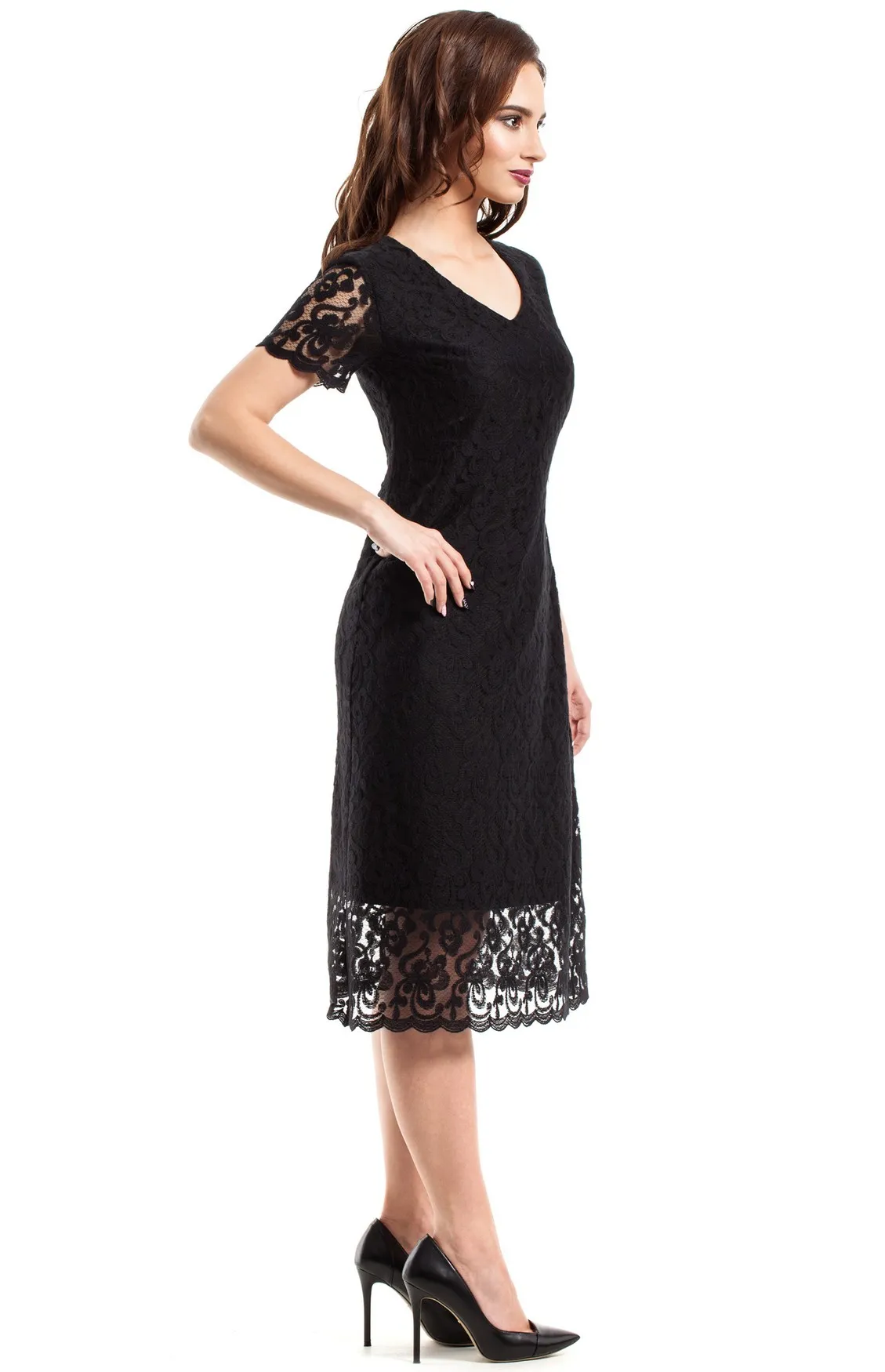 Black flared lace evening dress