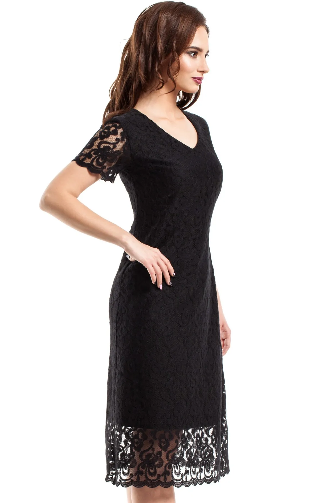 Black flared lace evening dress