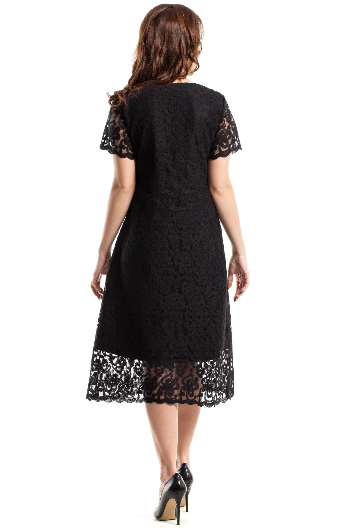 Black flared lace evening dress