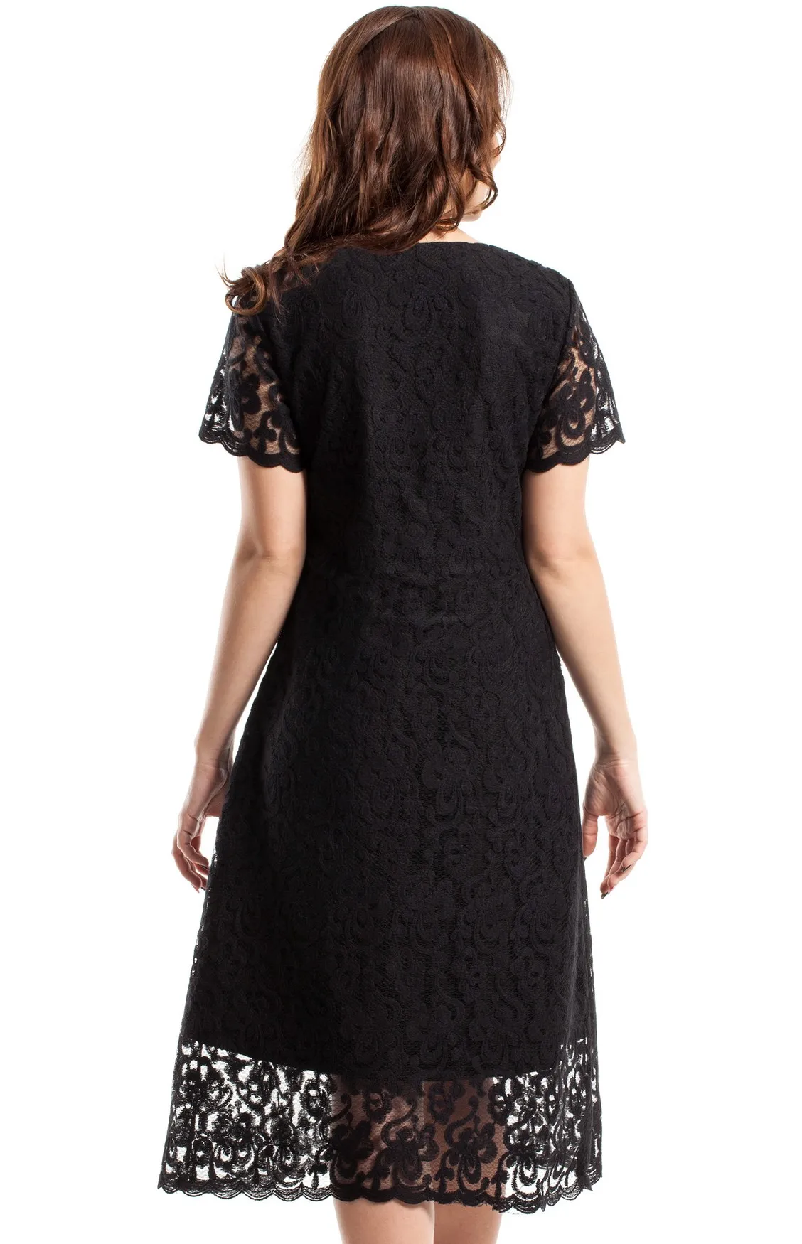 Black flared lace evening dress