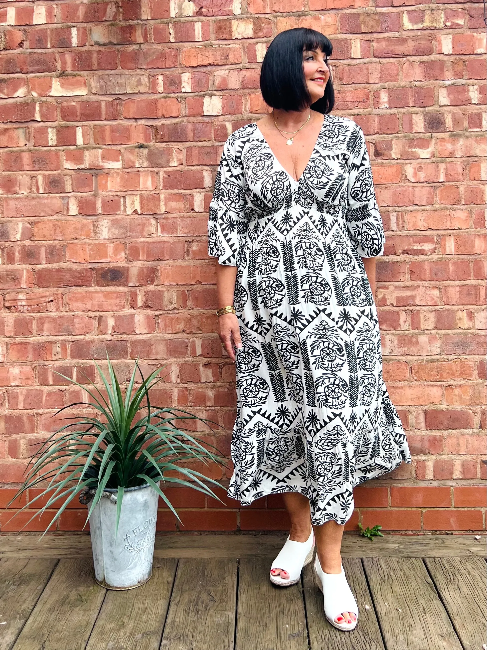 Black Flared Sleeve Maxi Tribal Dress Megan