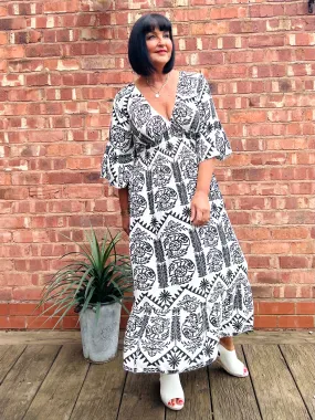 Black Flared Sleeve Maxi Tribal Dress Megan