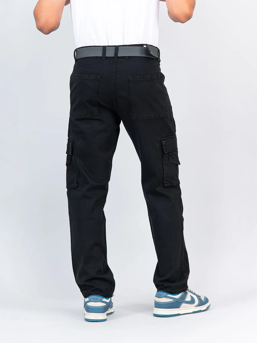 Black Flared Straight Fit Cargo Pants