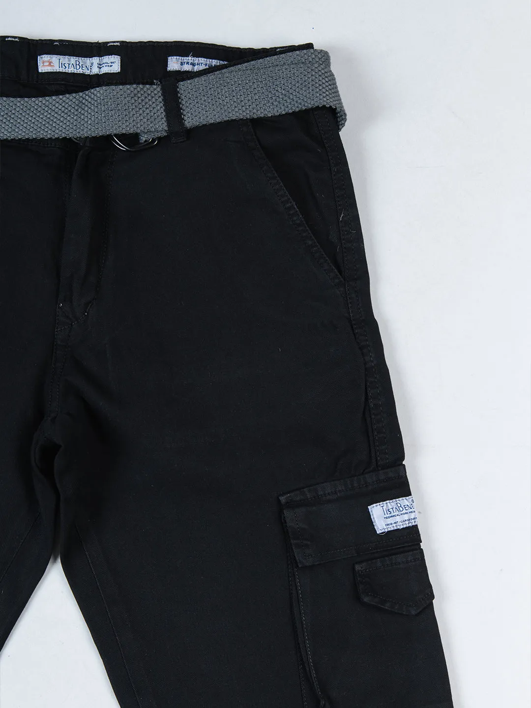 Black Flared Straight Fit Cargo Pants