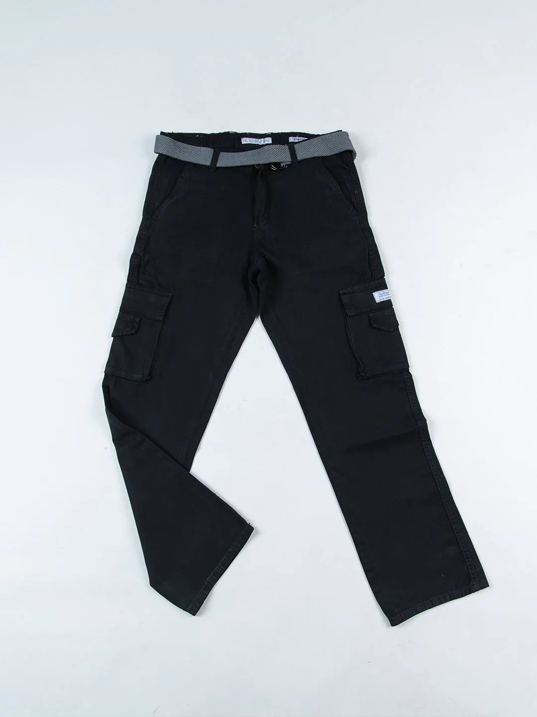 Black Flared Straight Fit Cargo Pants