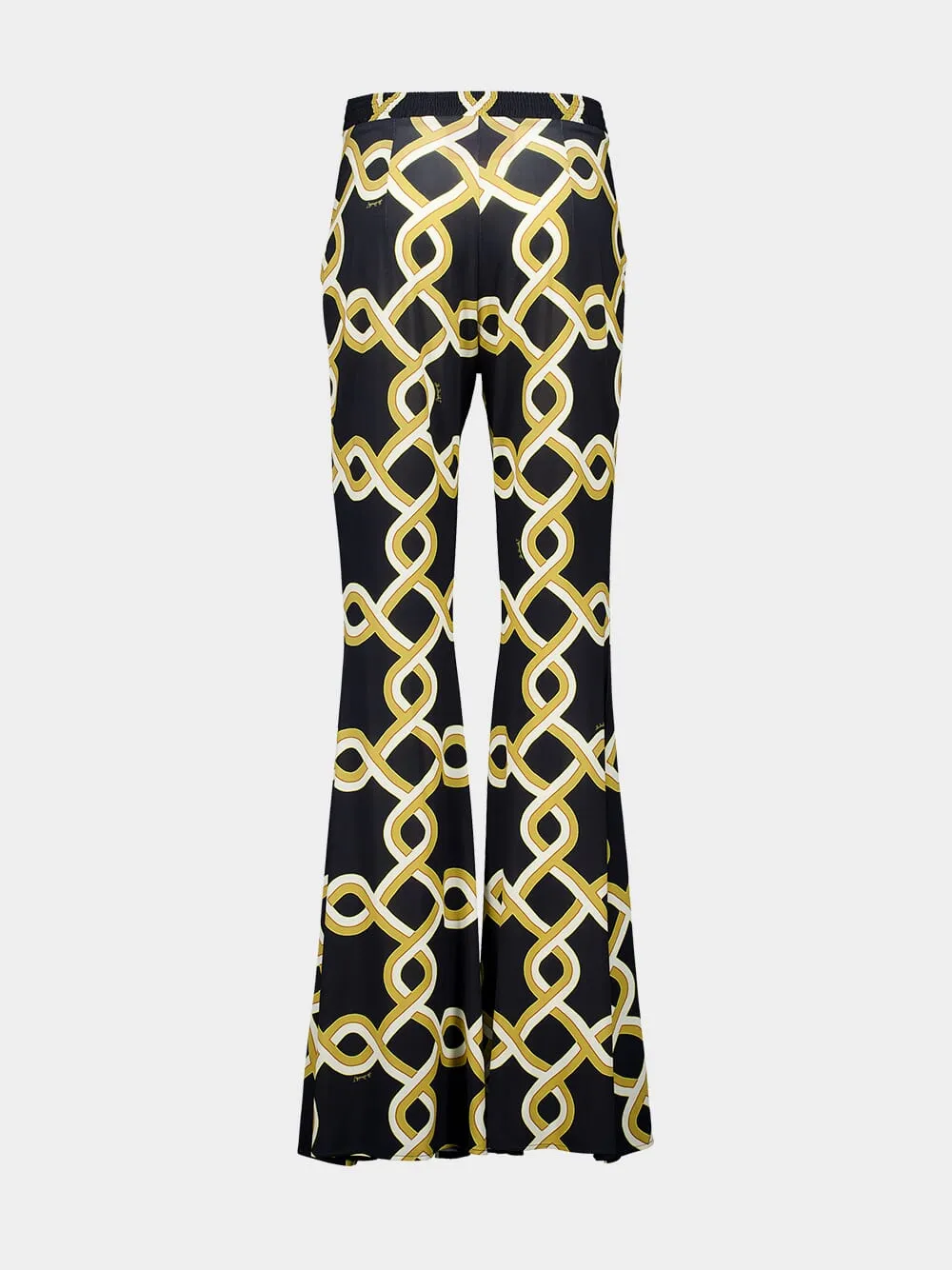 Black Graphic Print Flared Trousers