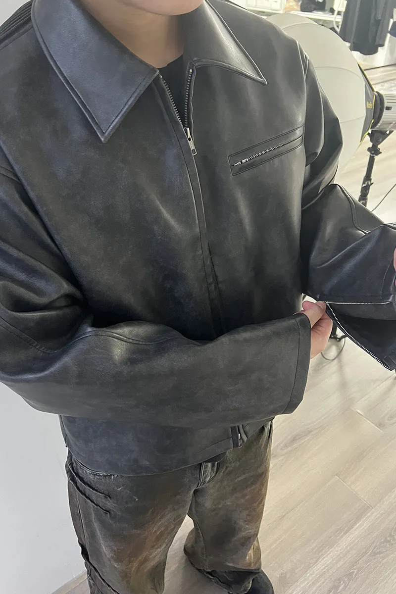 Black Mist Distressed Leather Jacket