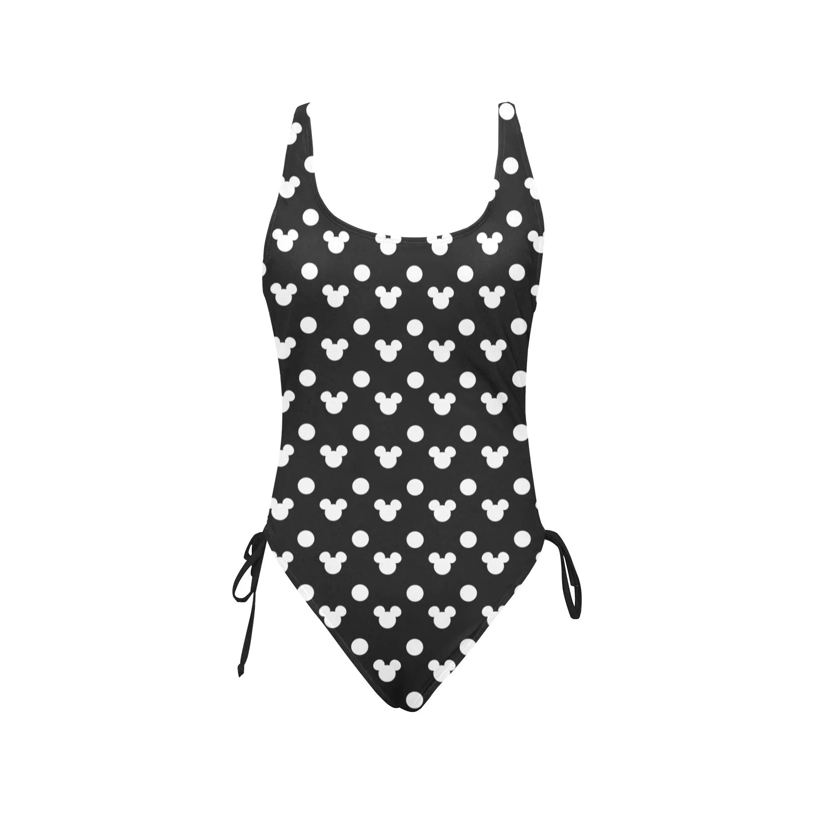 Black With White Mickey Polka Dots Drawstring Side Women's One-Piece Swimsuit