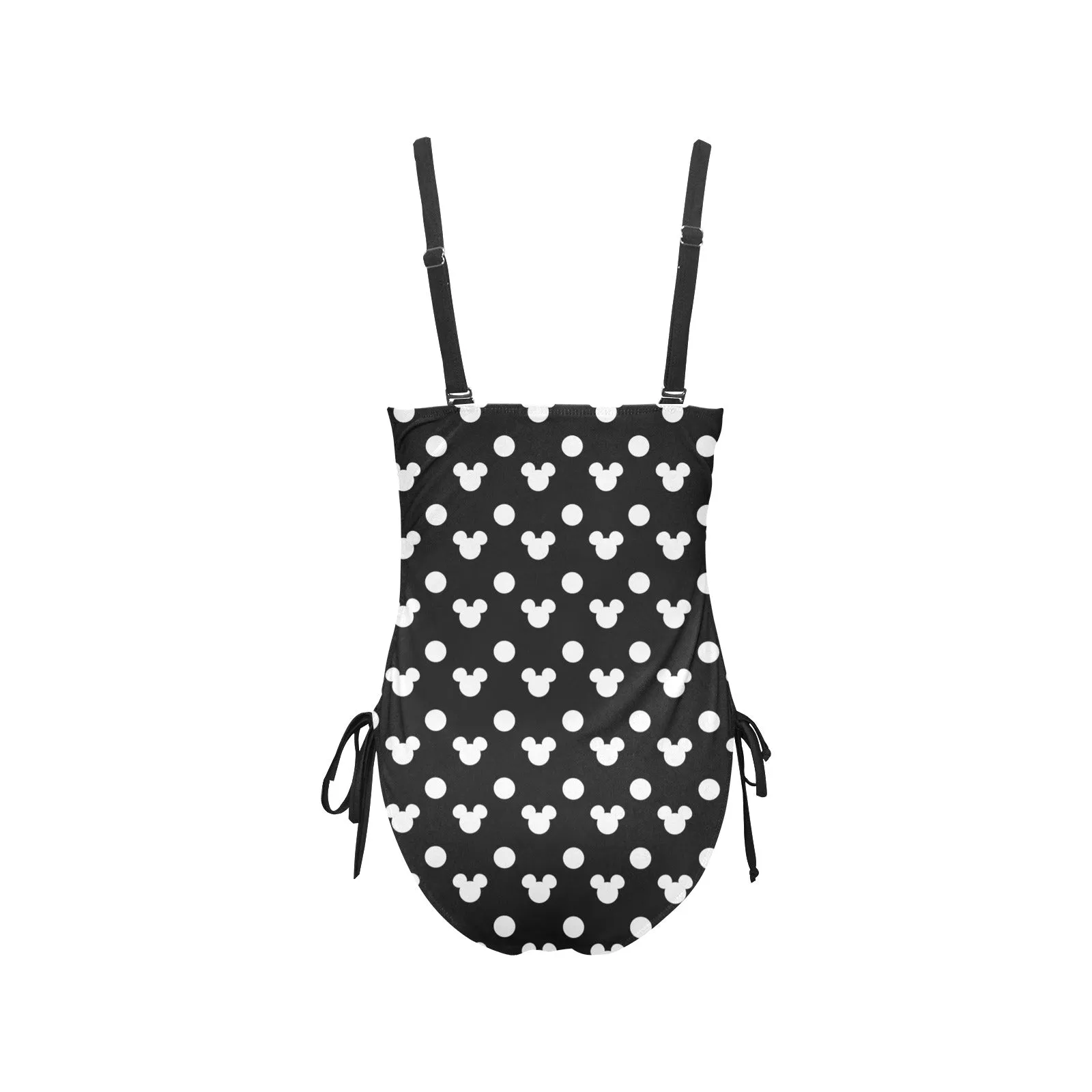 Black With White Mickey Polka Dots Drawstring Side Women's One-Piece Swimsuit