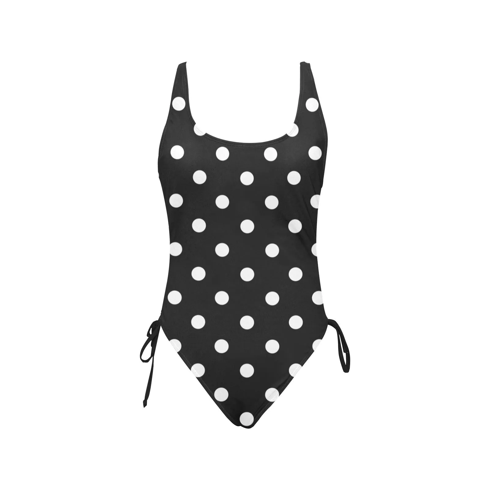 Black With White Polka Dots Drawstring Side Women's One-Piece Swimsuit