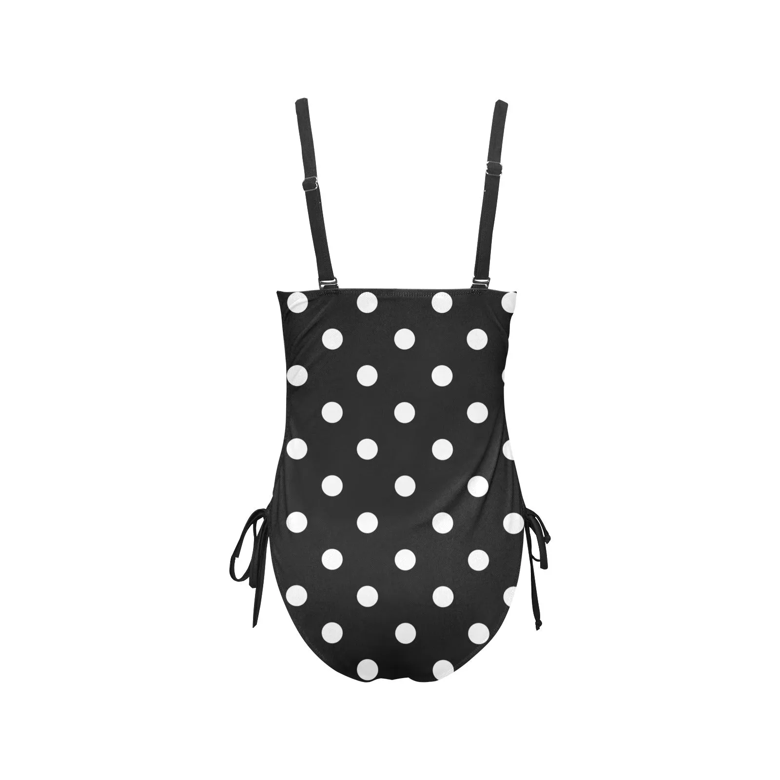 Black With White Polka Dots Drawstring Side Women's One-Piece Swimsuit