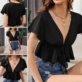 BLK V Flare Drawstring Waist Top