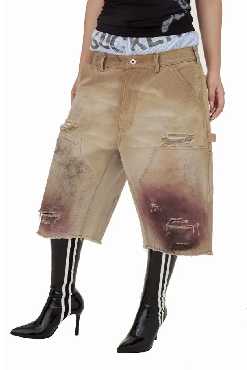 Bloodstain Distressed Canvas Shorts