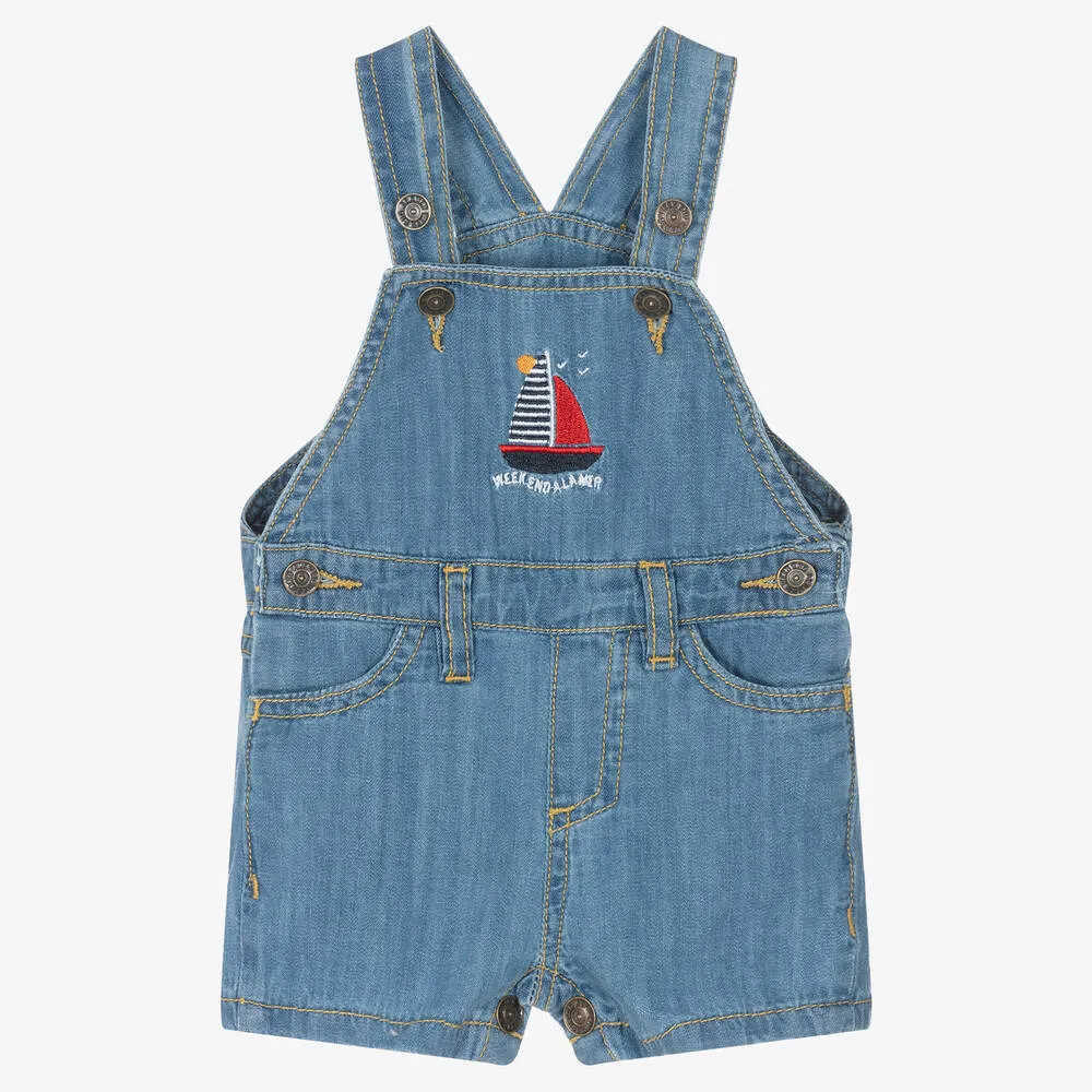 Blue Cotton Denim Baby Dungarees