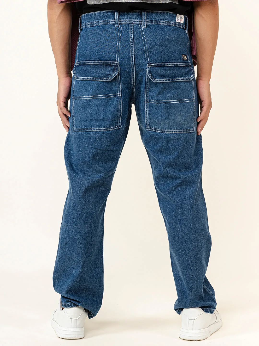 Blue Flared Straight Fit Denim Cargo