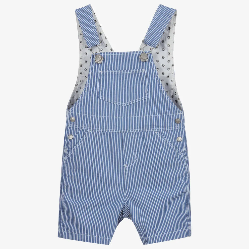 Blue Striped Cotton Dungarees