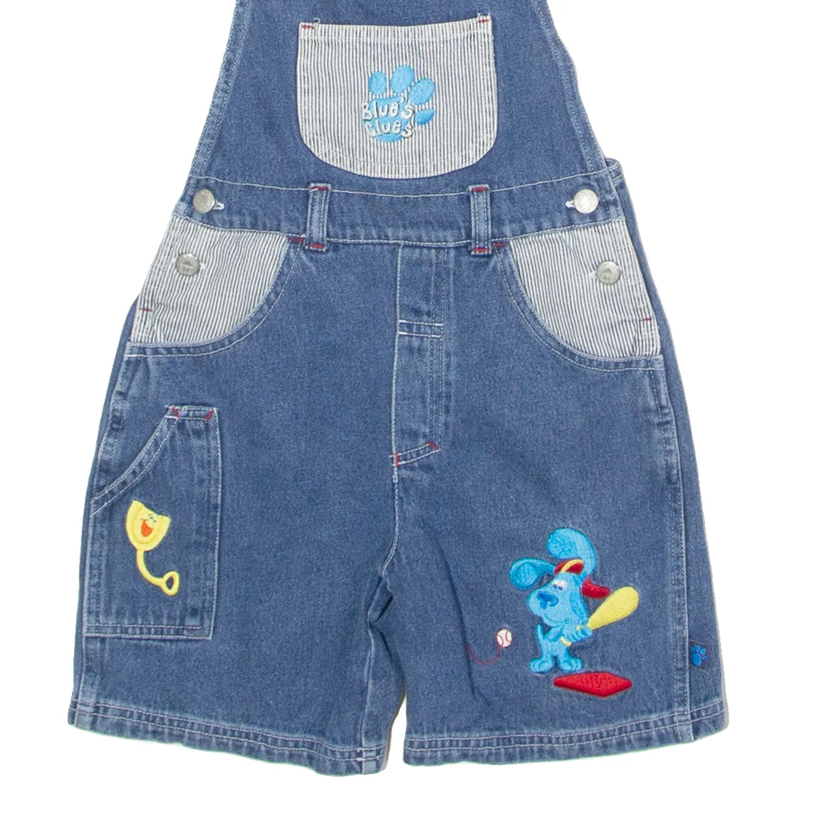 BLUES CLUES Embroidered Boys Dungarees Blue Denim 90s 4-5Y W22 L5