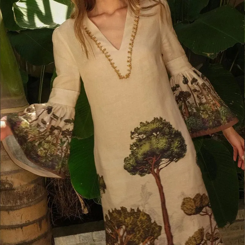 Bohemian V-Neck Flared Sleeve Dress