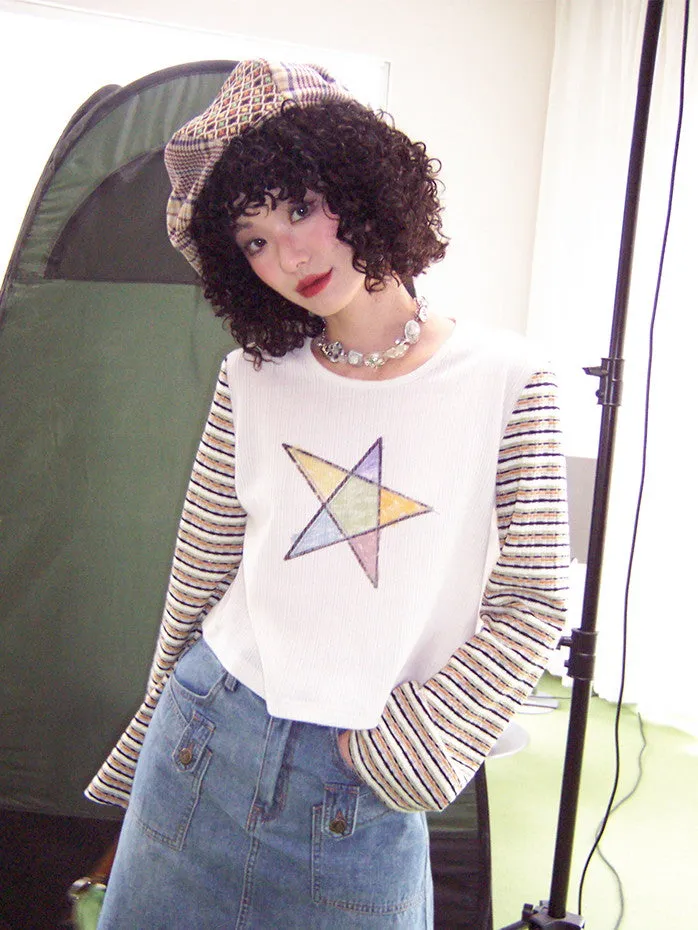 Border Star Casual Handwrite Flare-Sleeve Cutew