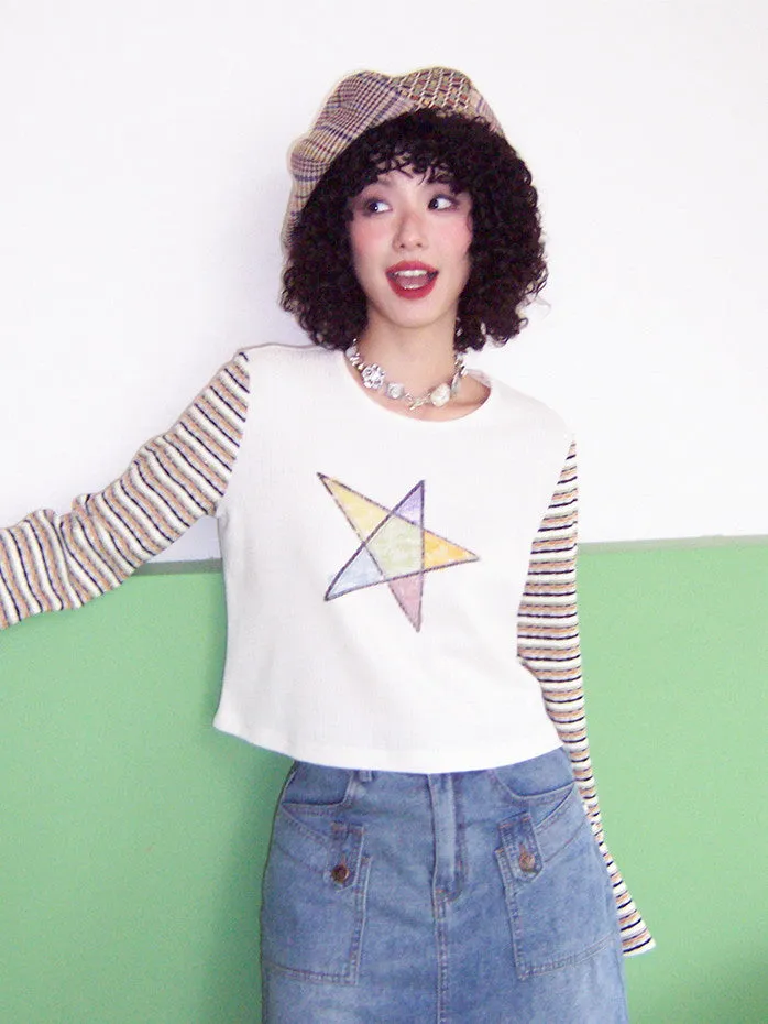 Border Star Casual Handwrite Flare-Sleeve Cutew