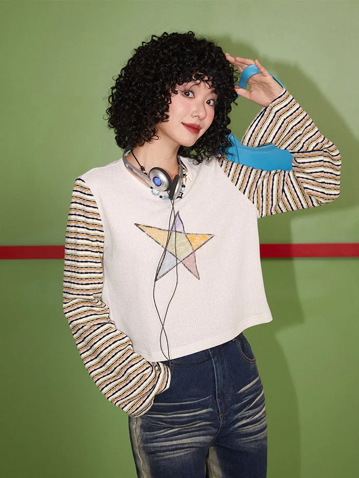 Border Star Casual Handwrite Flare-Sleeve Cutew