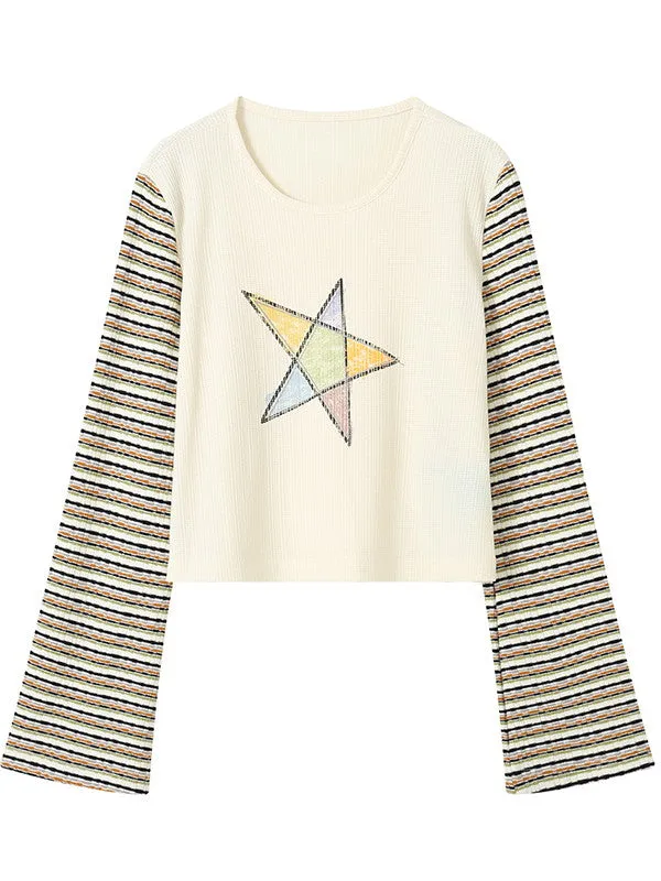 Border Star Casual Handwrite Flare-Sleeve Cutew