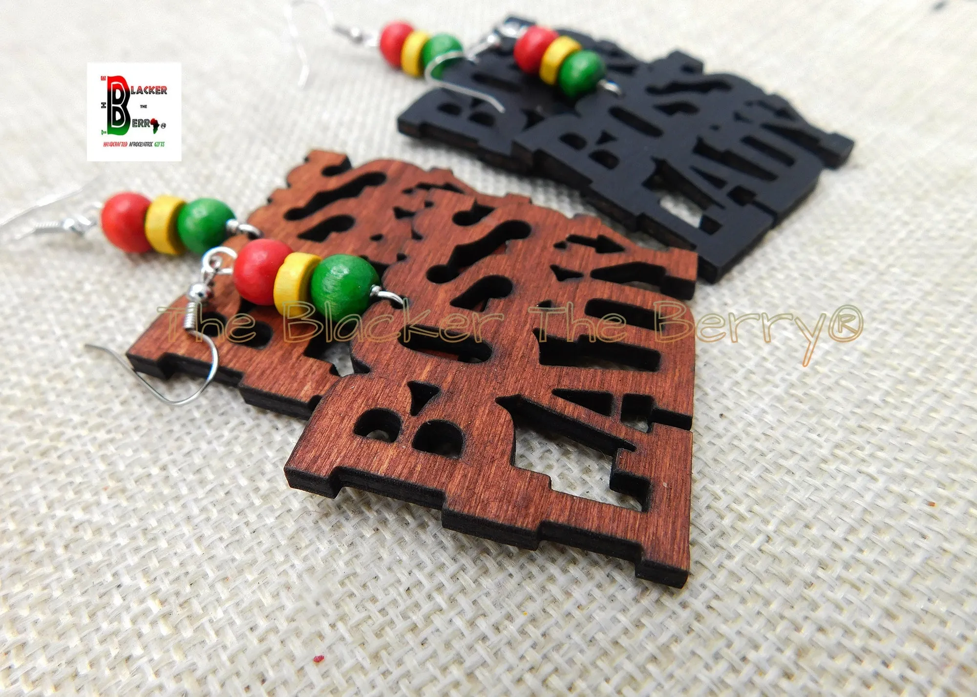 Boss Lady Earrings Black Wooden Rasta Jewelry Gift Ideas for Her Women Handmade